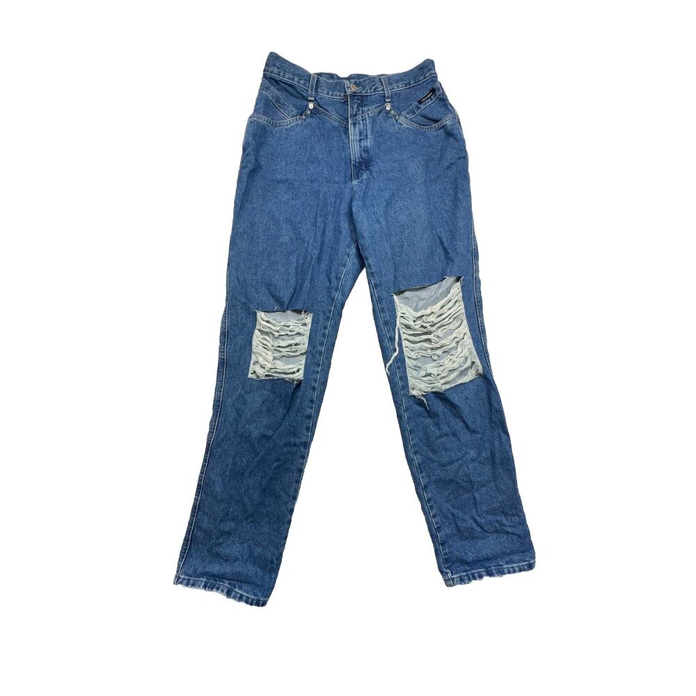 Vintage Rockies Jean Womens 15 16 High Rise Blue Denim Pant Bareback Distressed